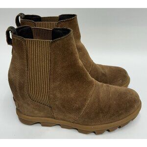 SOREL Joan of Arctic Wedge II Chelsea Boots Women's 7 Brown Suede Waterproof EUC
